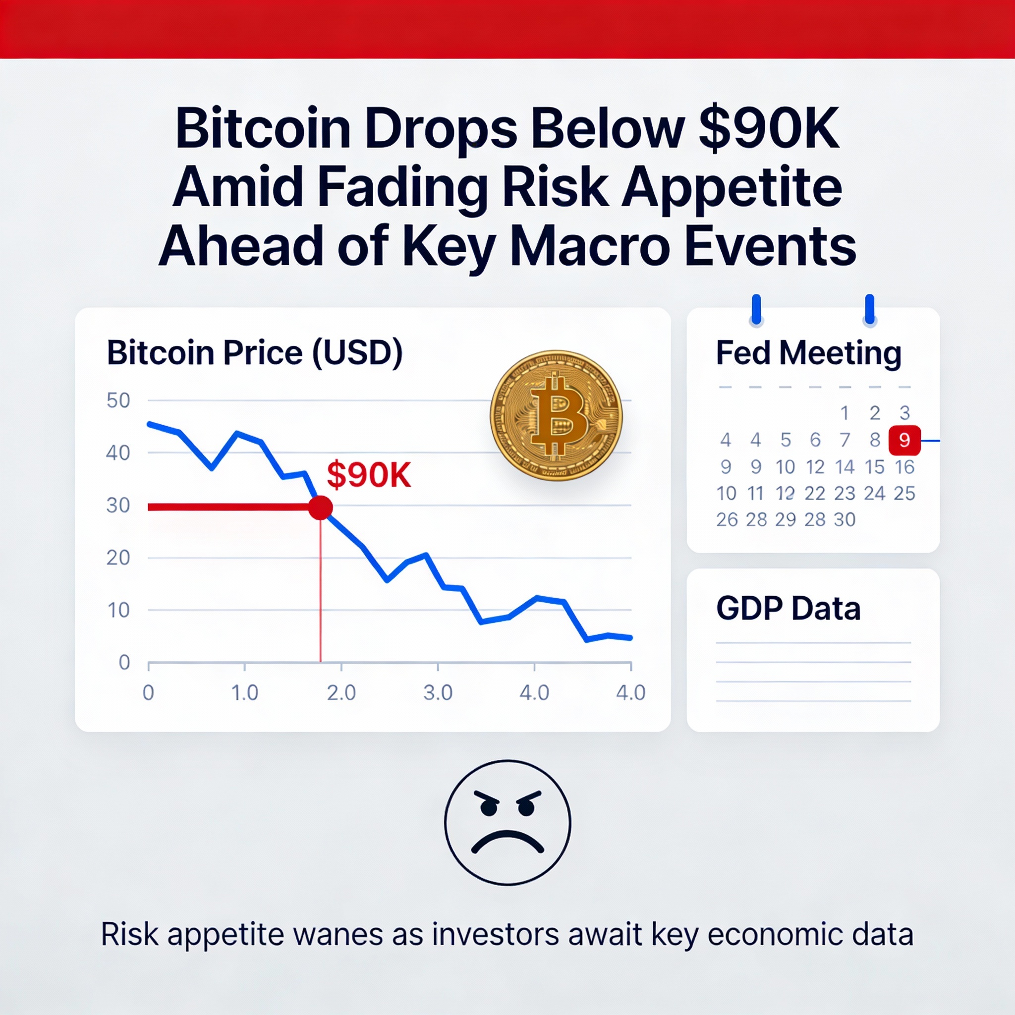 Bitcoin Drops to Sub-$90K Levels as Market Sentiment Turns Cautious Ahead of Macro Milestones