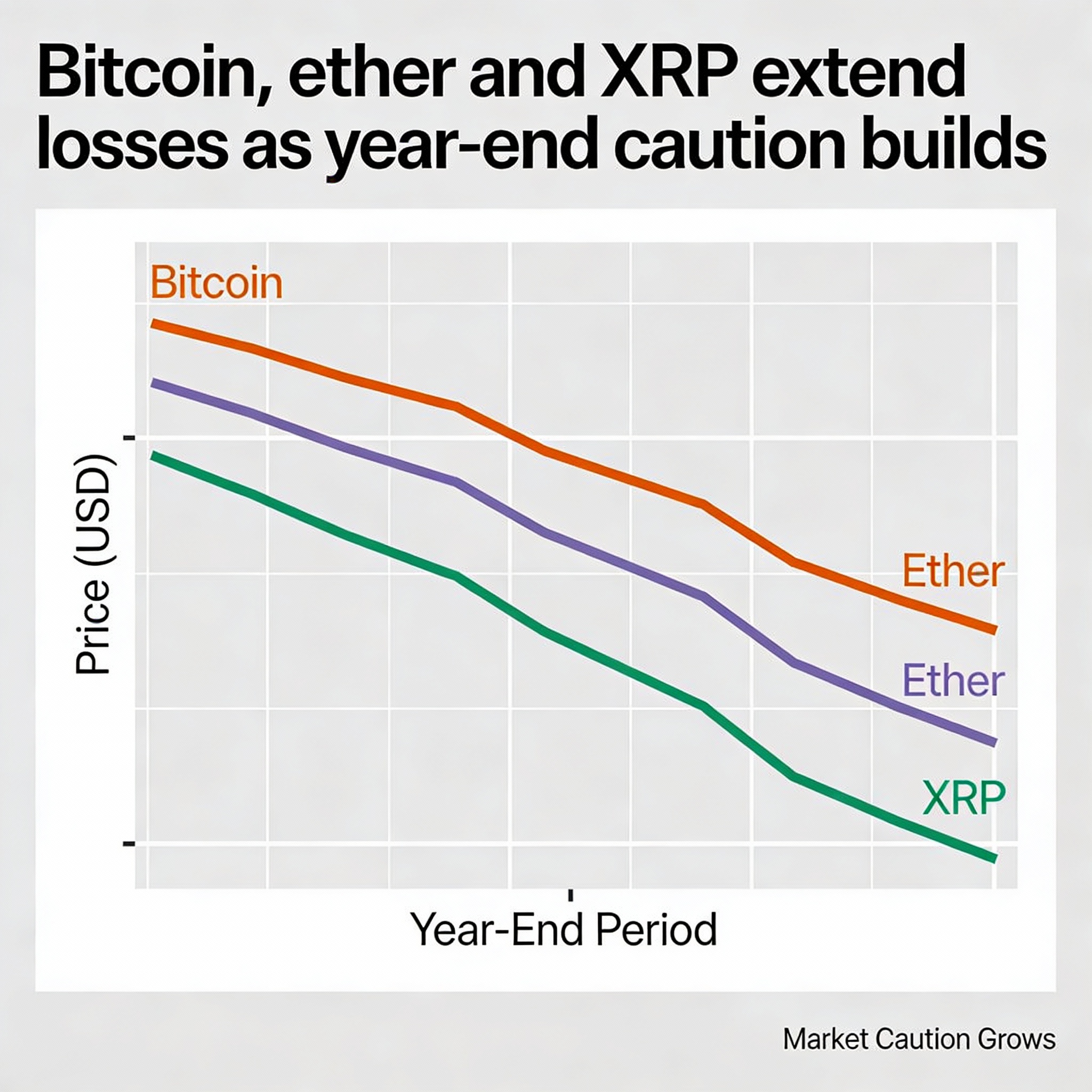 Bitcoin, Ether and XRP remain under pressure as traders turn defensive into year-end.