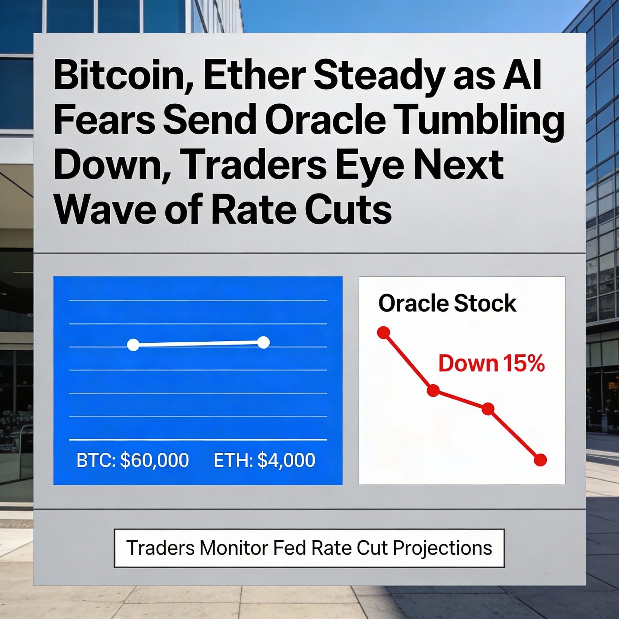 Bitcoin, Ether Steady Amid AI-Driven Drop in Oracle, Eyes on Upcoming Rate Cut Cycle