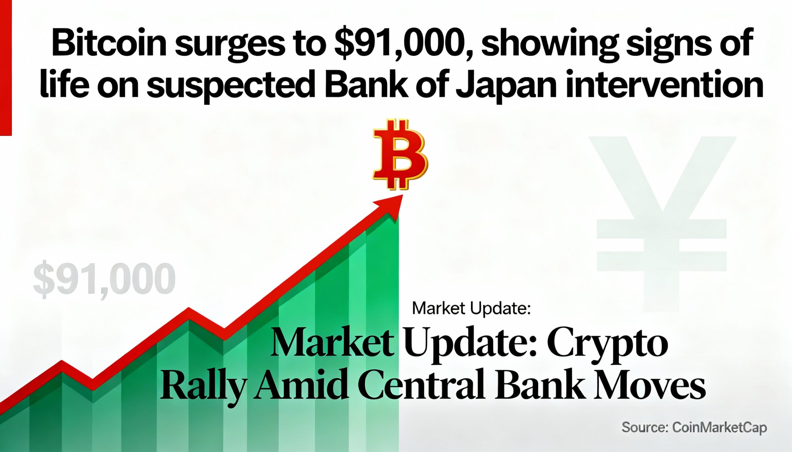 Bitcoin climbs to $91,000, lifted by suspected Bank of Japan support
