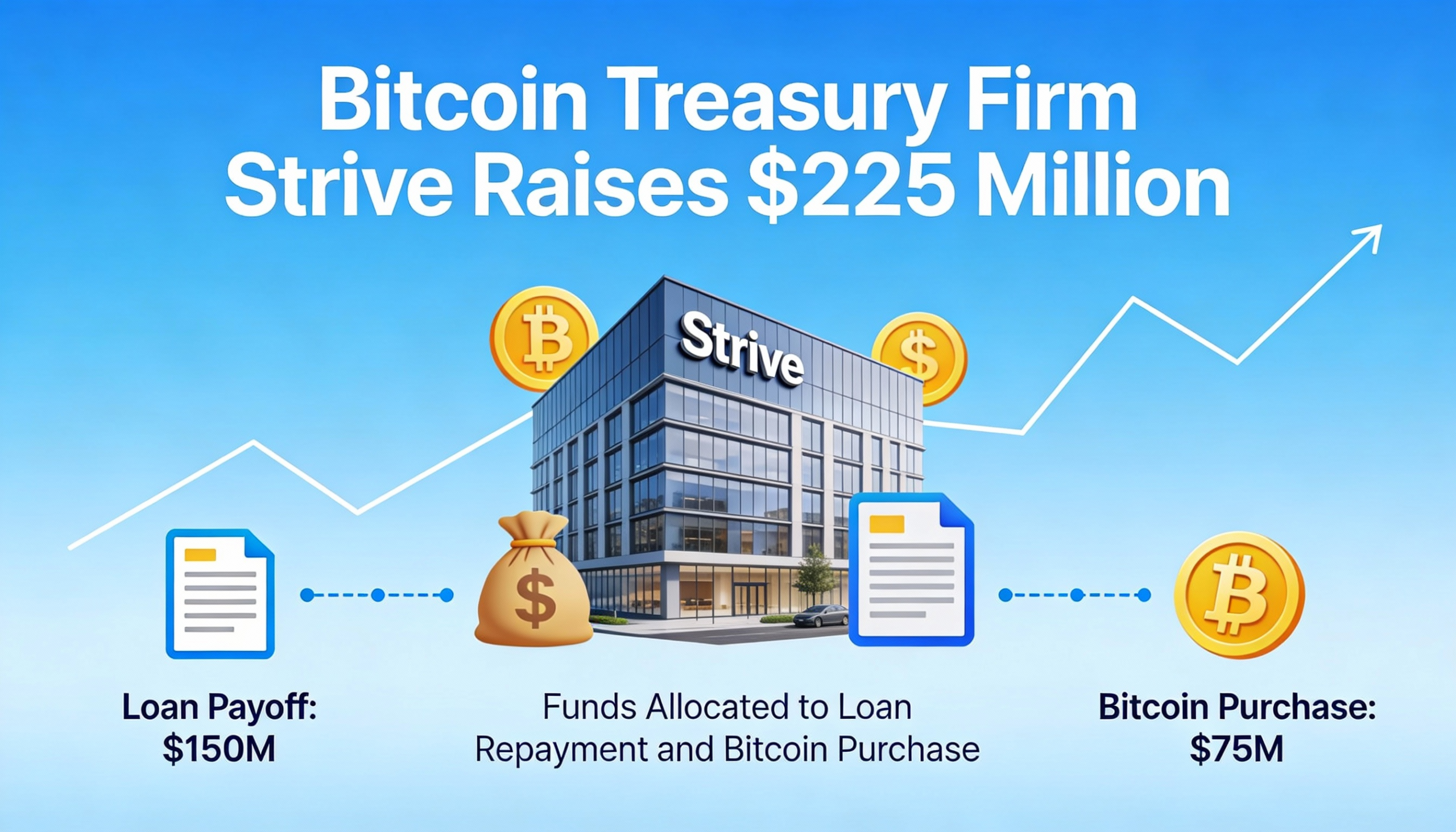 Bitcoin treasury firm Strive raises $225 million to retire debt and increase BTC holdings.