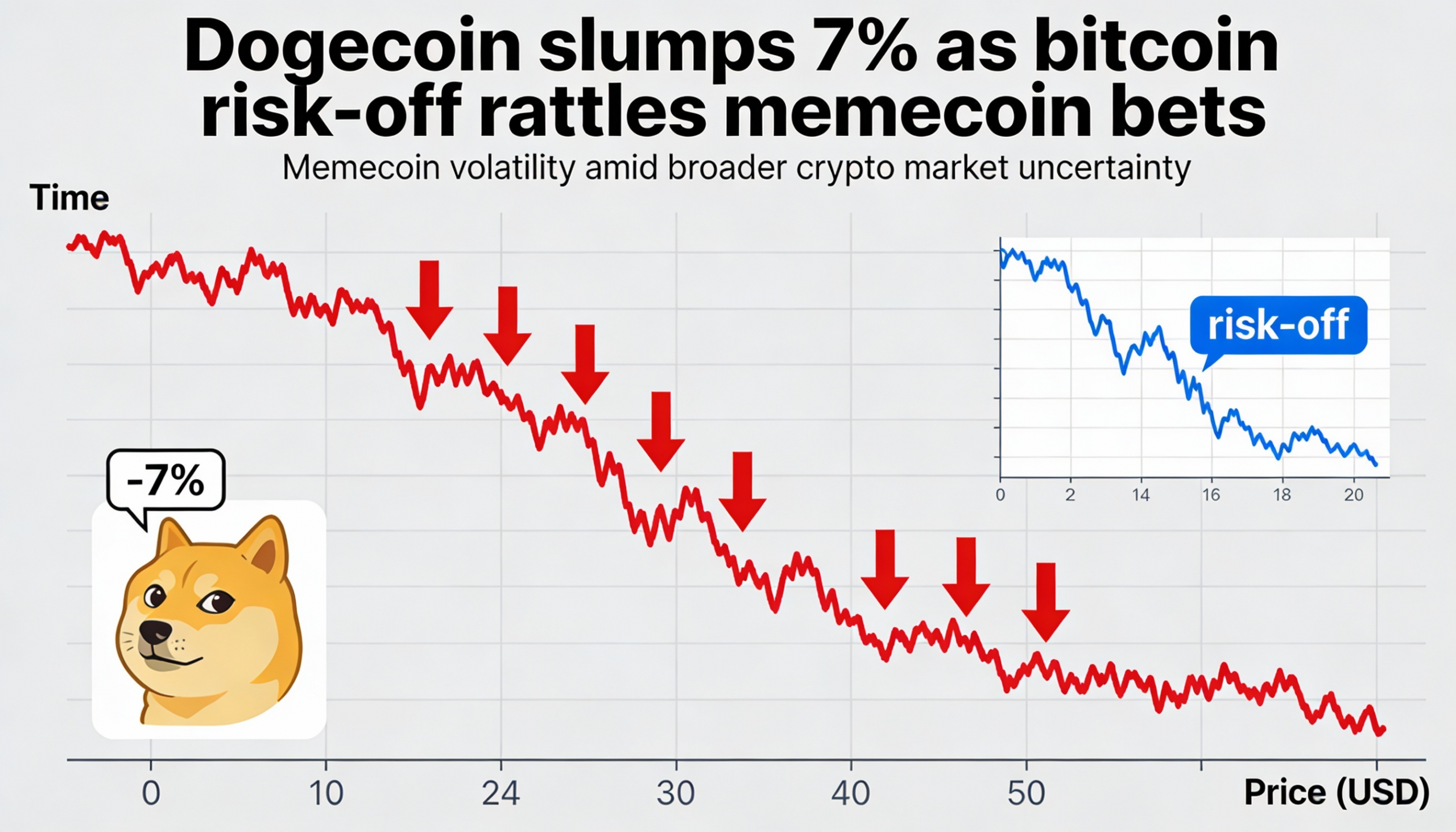 Dogecoin drops 7% amid Bitcoin-driven risk-off sentiment in crypto markets.