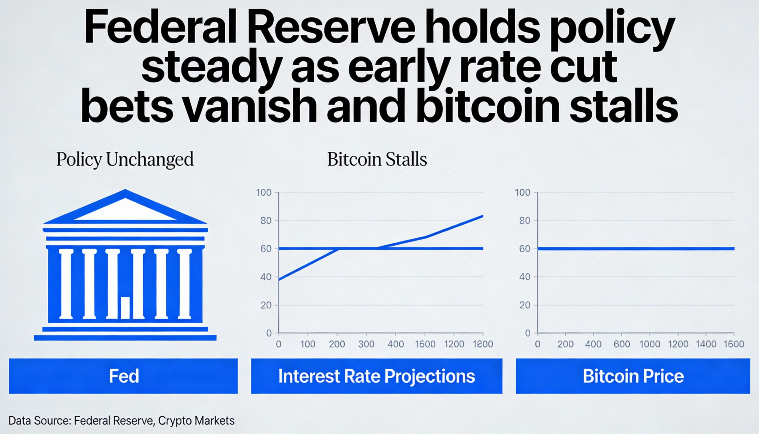 Fed keeps rates unchanged as early cut expectations fade and bitcoin stalls.