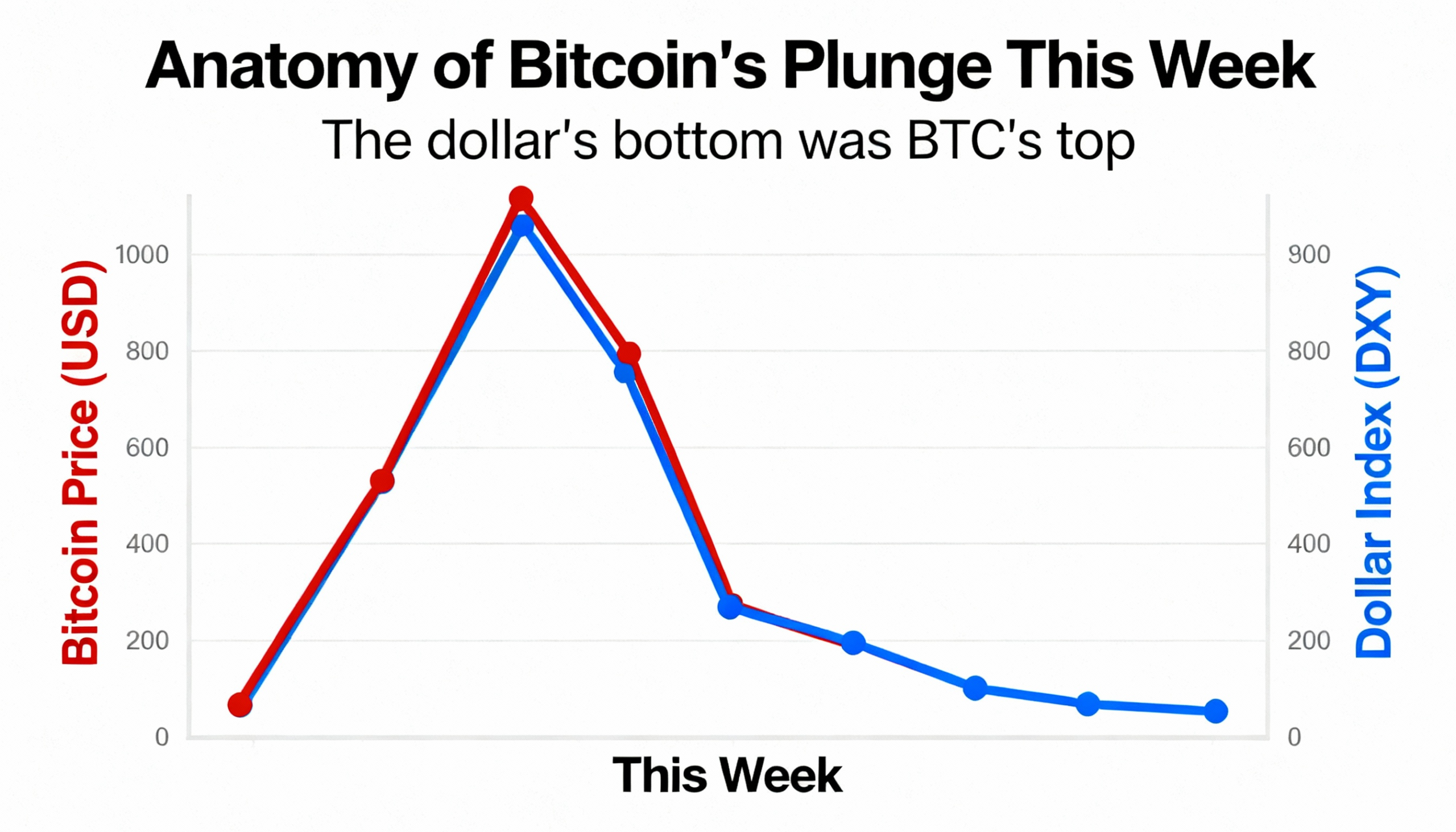 Bitcoin’s drop this week in focus: BTC peaked as the dollar hit its low