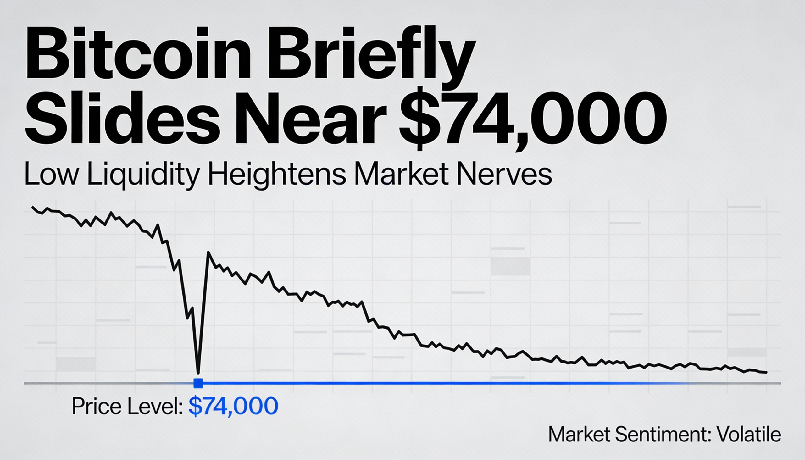 Bitcoin briefly slides near $74,000, with low liquidity heightening market nerves.