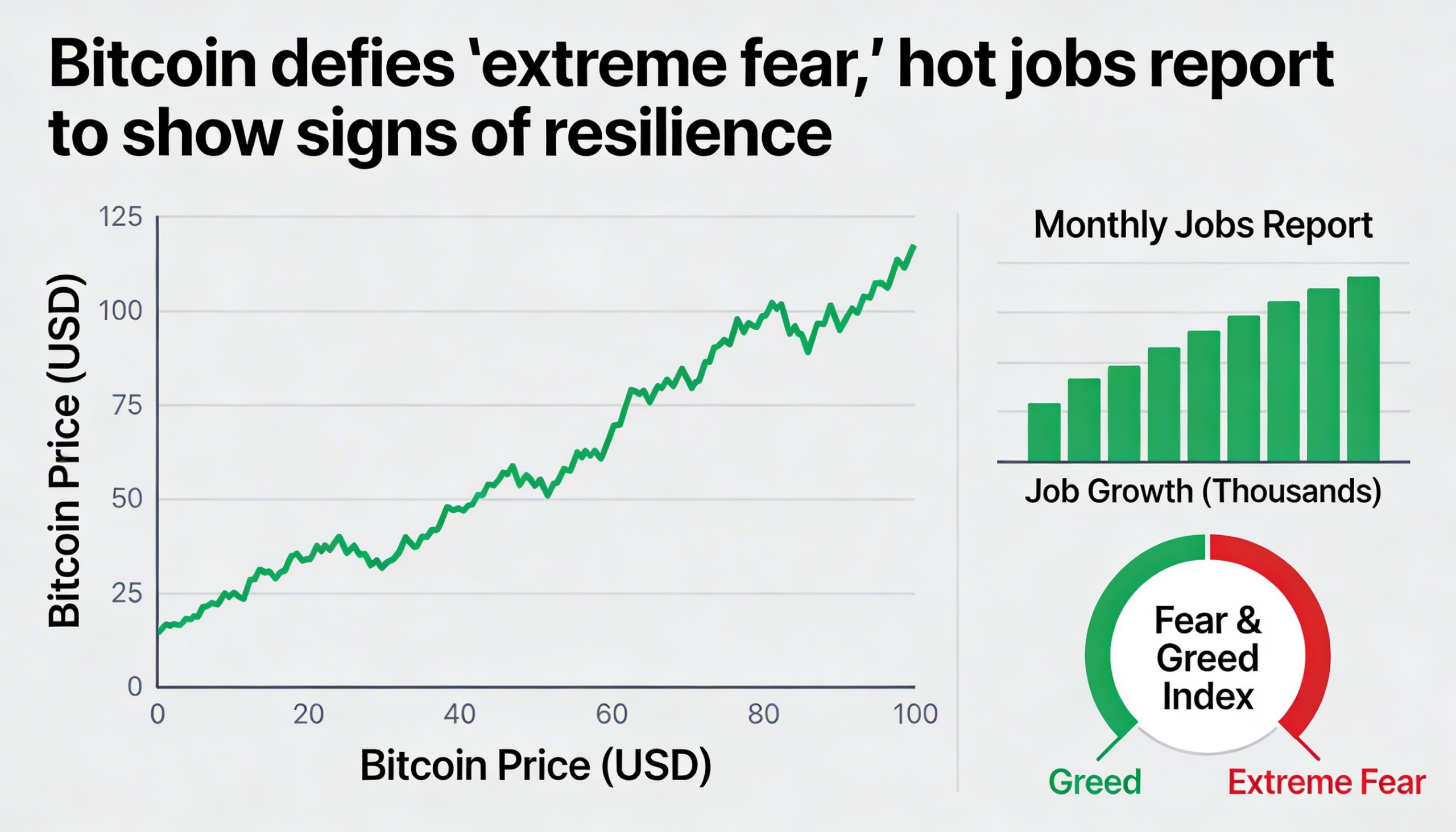 Bitcoin pushes higher, brushing aside “extreme fear” and strong labor market data