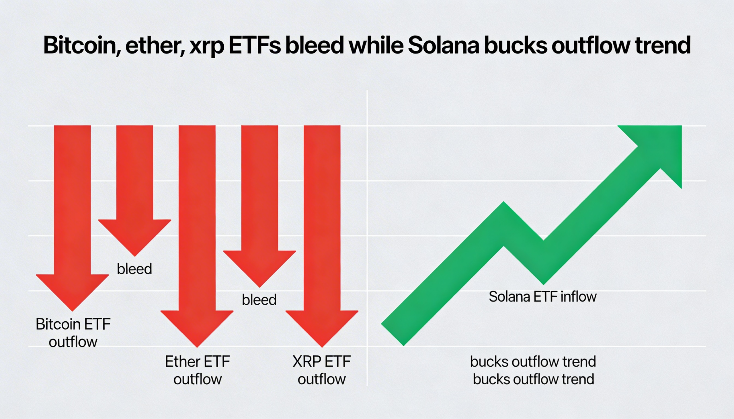 Bitcoin, ether and XRP ETFs see continued outflows, while Solana funds defy the broader trend.