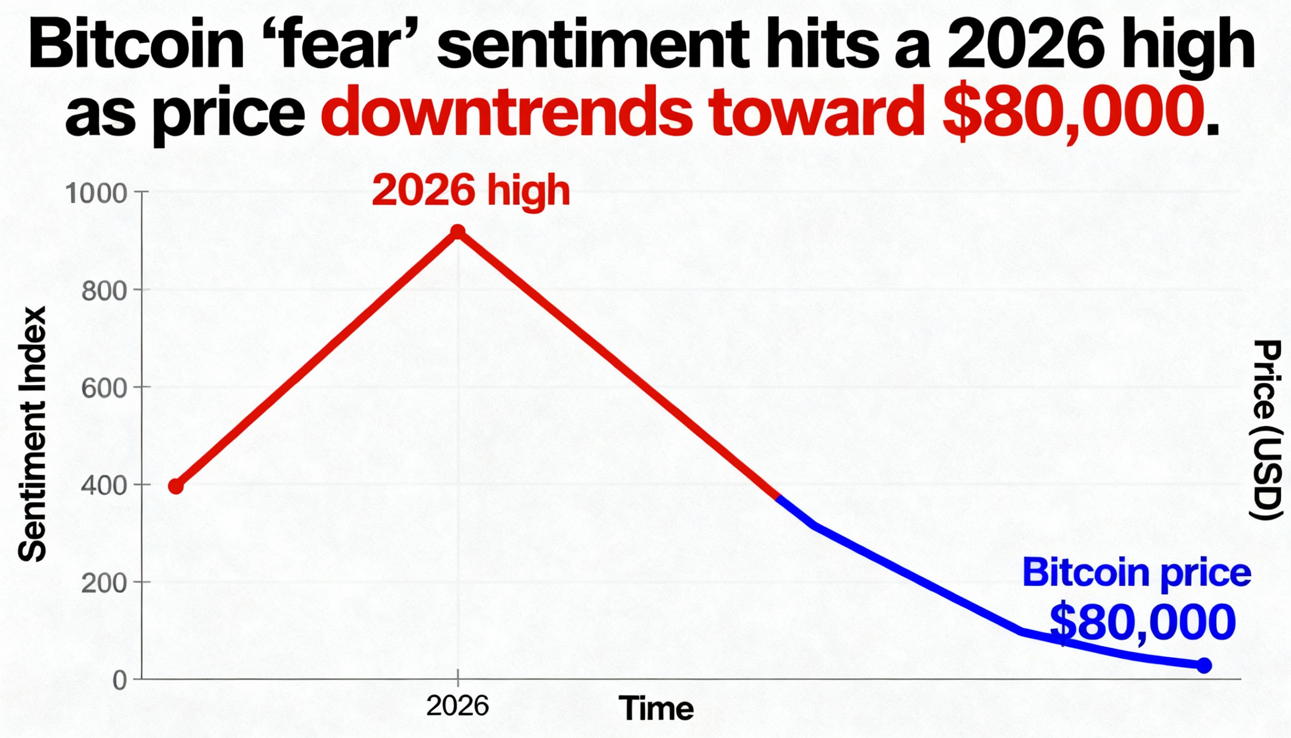 Bitcoin fear sentiment climbs to a 2026 peak as prices slide toward $80,000
