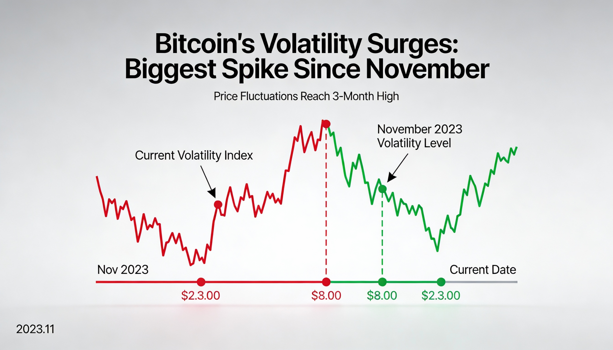 Bitcoin is seeing its sharpest volatility surge since November.