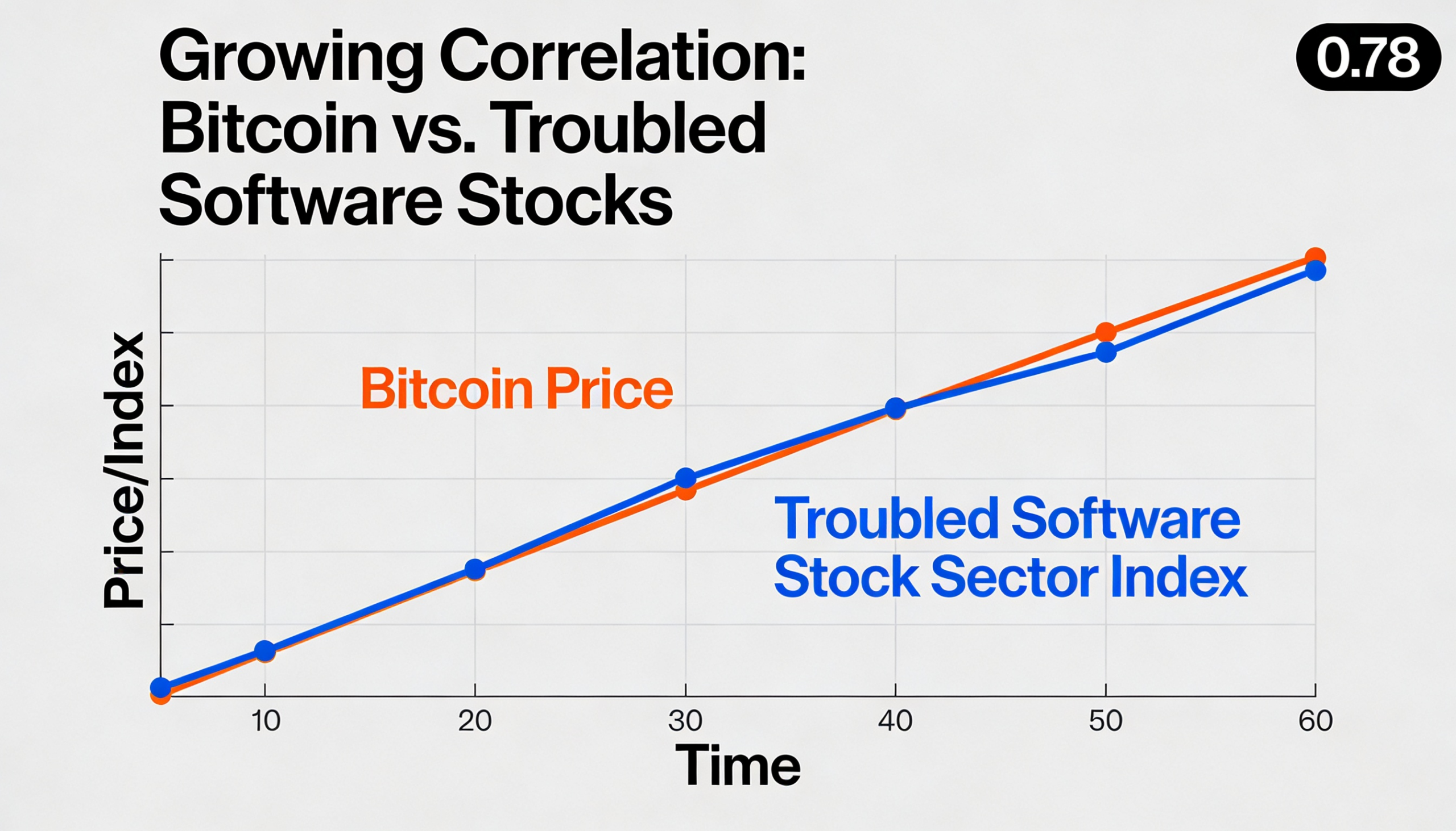 The cryptocurrency’s performance is becoming more closely tied to weak software stocks.