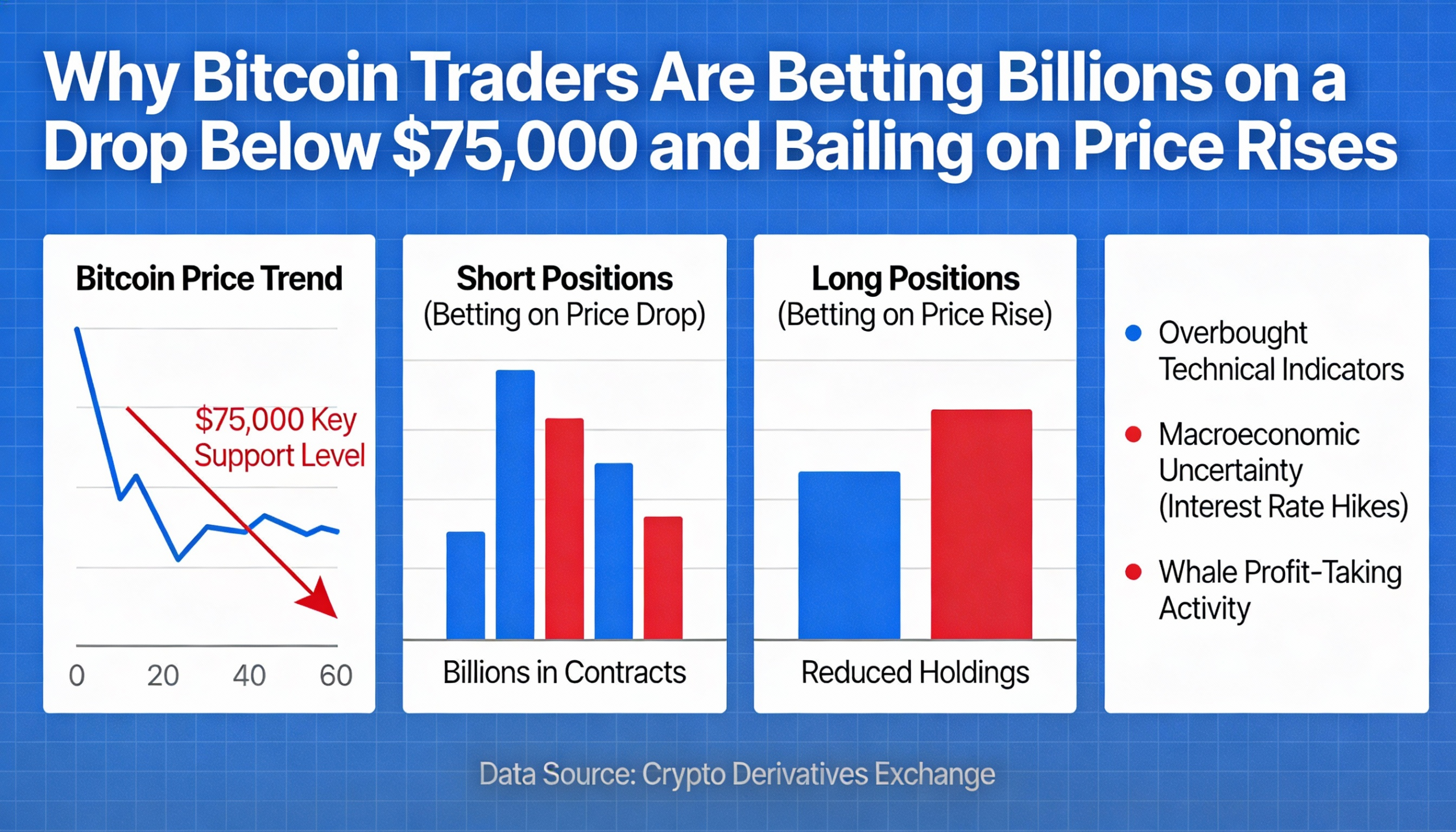 Bitcoin traders are now wagering billions on a drop below $75,000, stepping back from bets on higher prices.