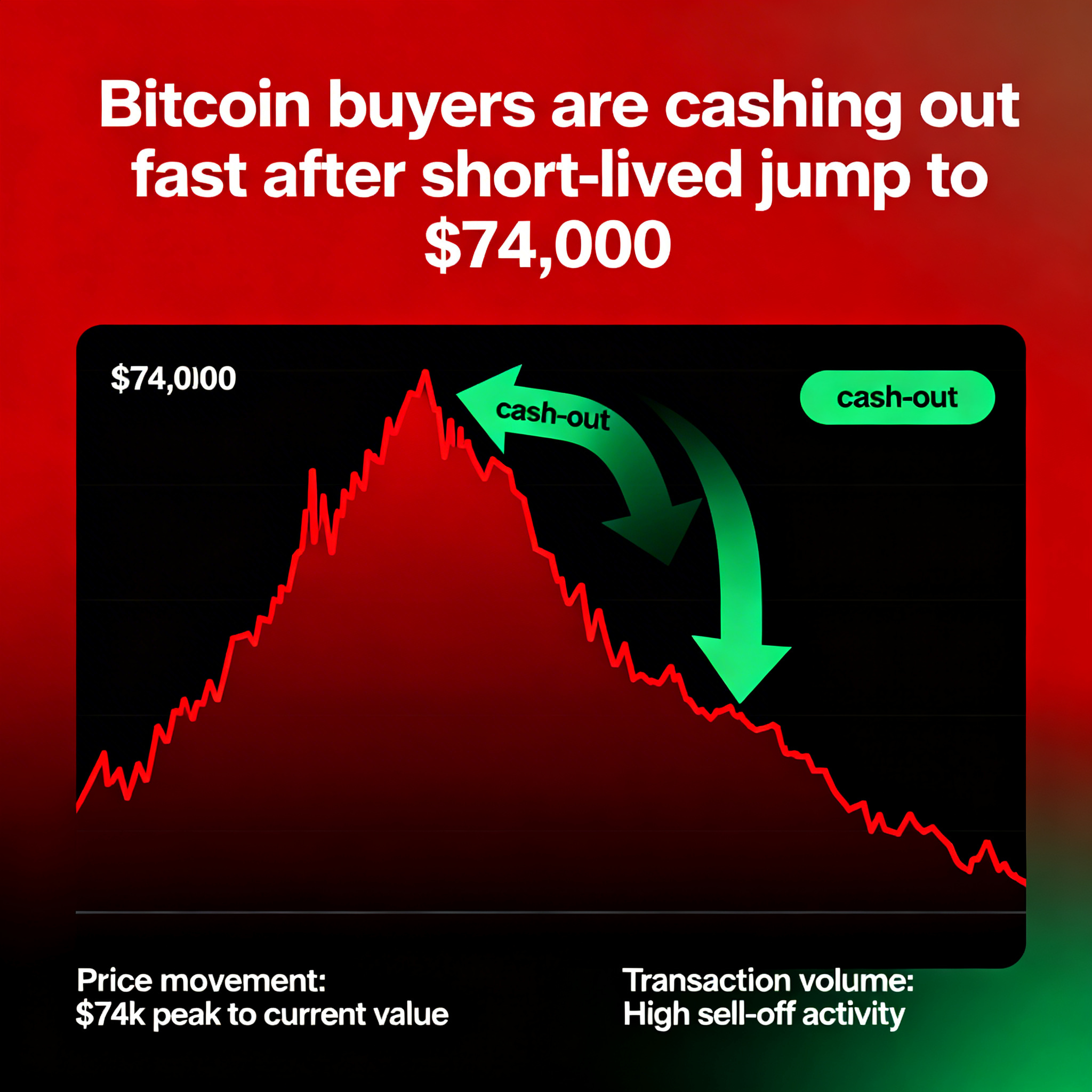 Bitcoin buyers quickly locked in profits after the brief surge to $74,000.