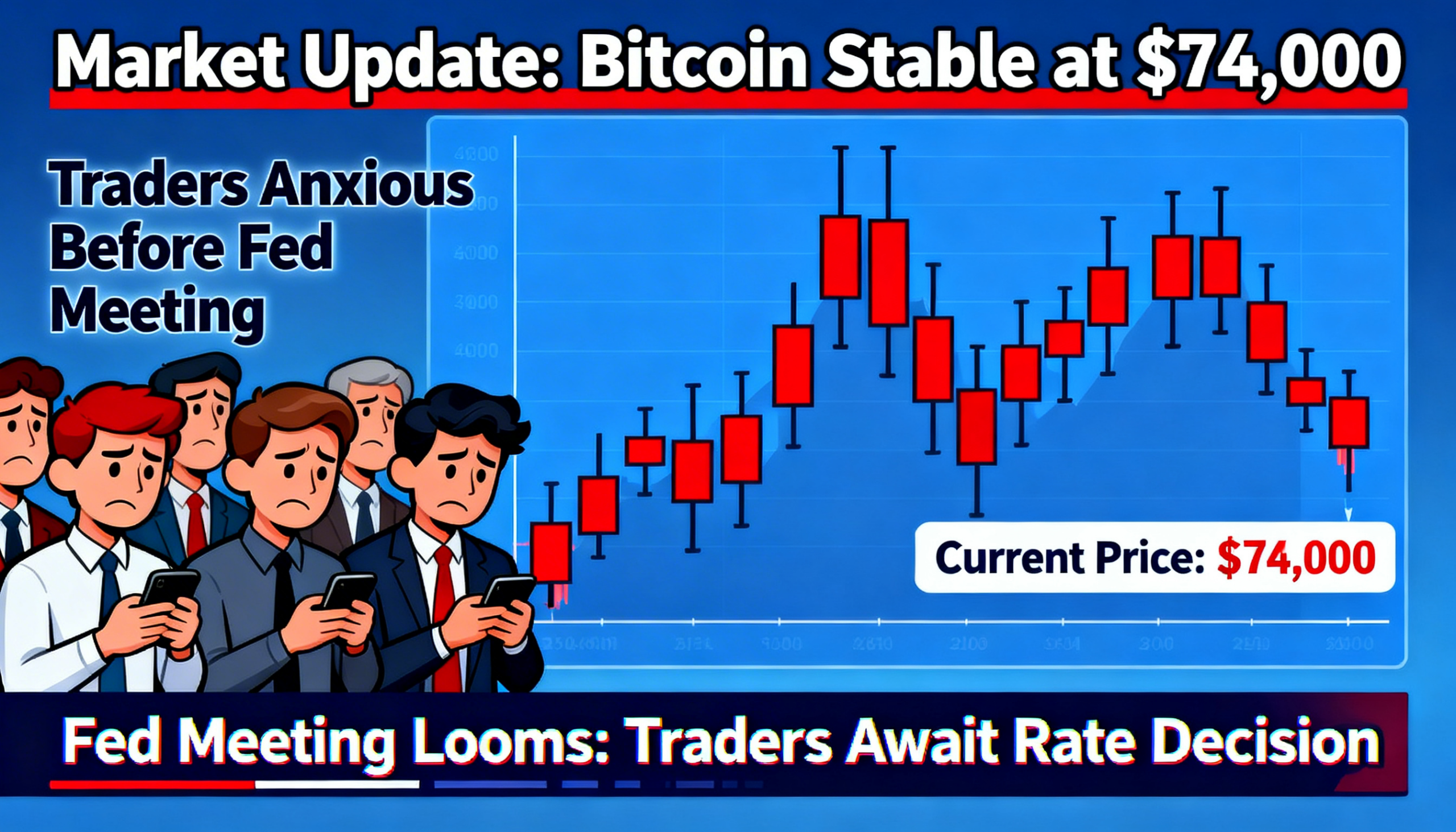BTC hovers around $74,000 as market participants await the Federal Reserve’s decision.