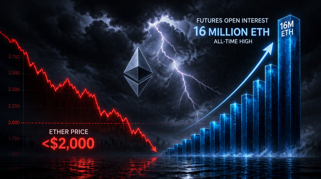 Diverging signals: Ether drops under $2,000 as futures open interest surges to a record 16 million ETH