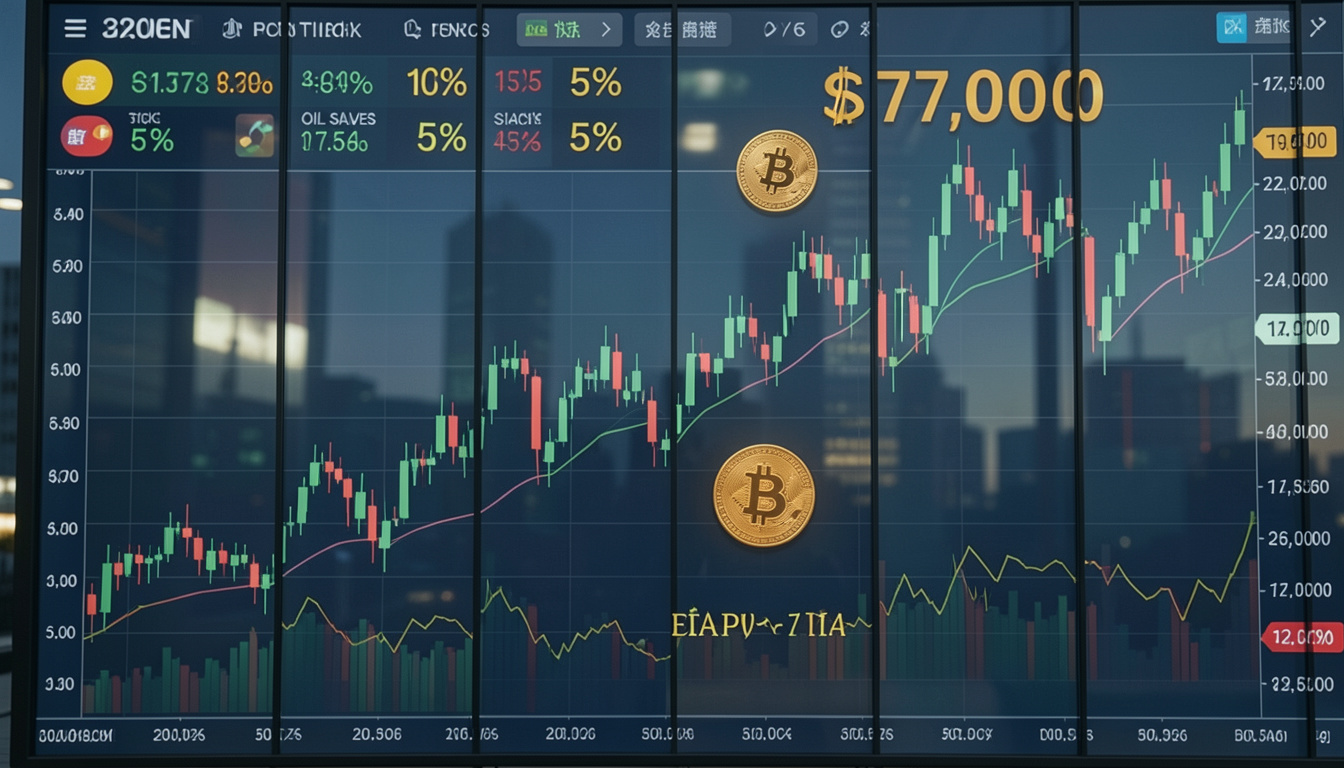 Bitcoin stays above $77K while falling oil prices boost Asian equities.