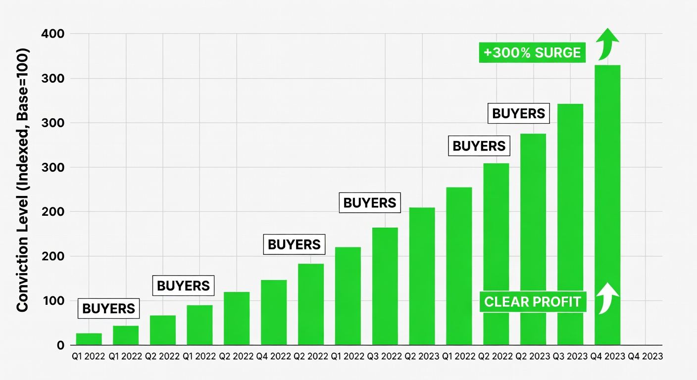 Long-term bitcoin holders have surged by 300%, with the majority of recent buyers now in profit