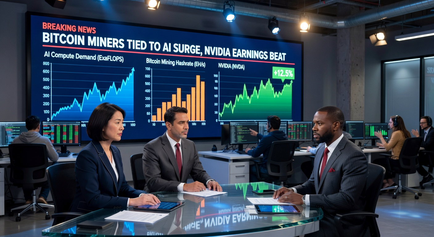 AI-focused Bitcoin mining stocks rally following Nvidia’s blockbuster earnings and optimistic guidance.