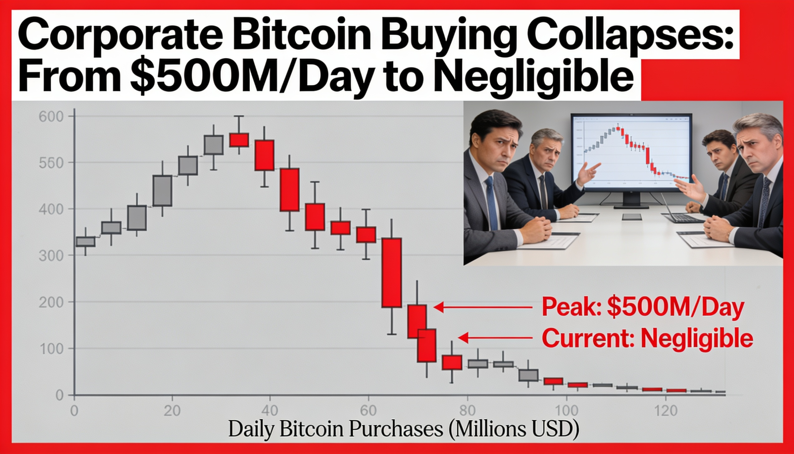 Corporate Bitcoin Buying Dries Up, Plunging From $500M Daily to Near Zero