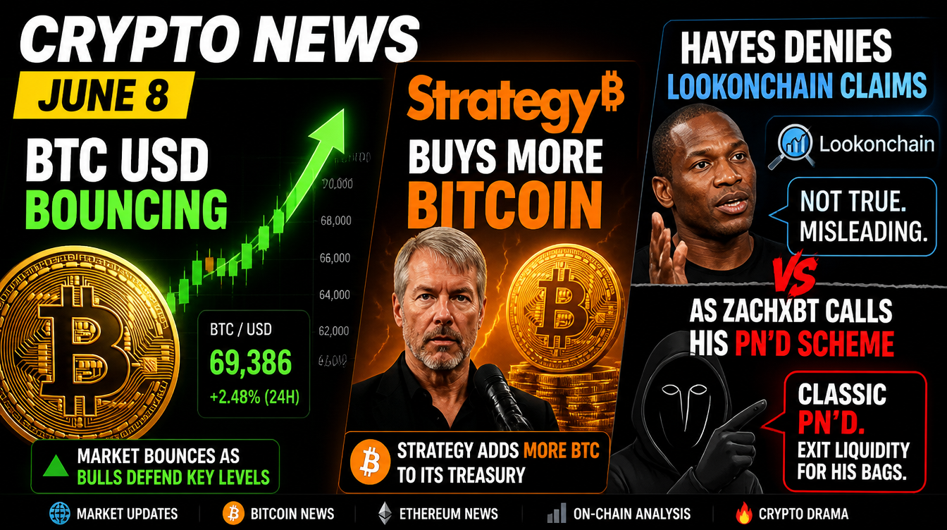 Crypto News June 8: Bitcoin Rebounds as Strategy Adds More BTC and Hayes Rejects Allegations
