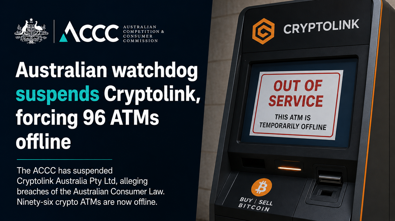 Australian Regulator Pulls Cryptolink Offline, Halting 96 Crypto ATMs